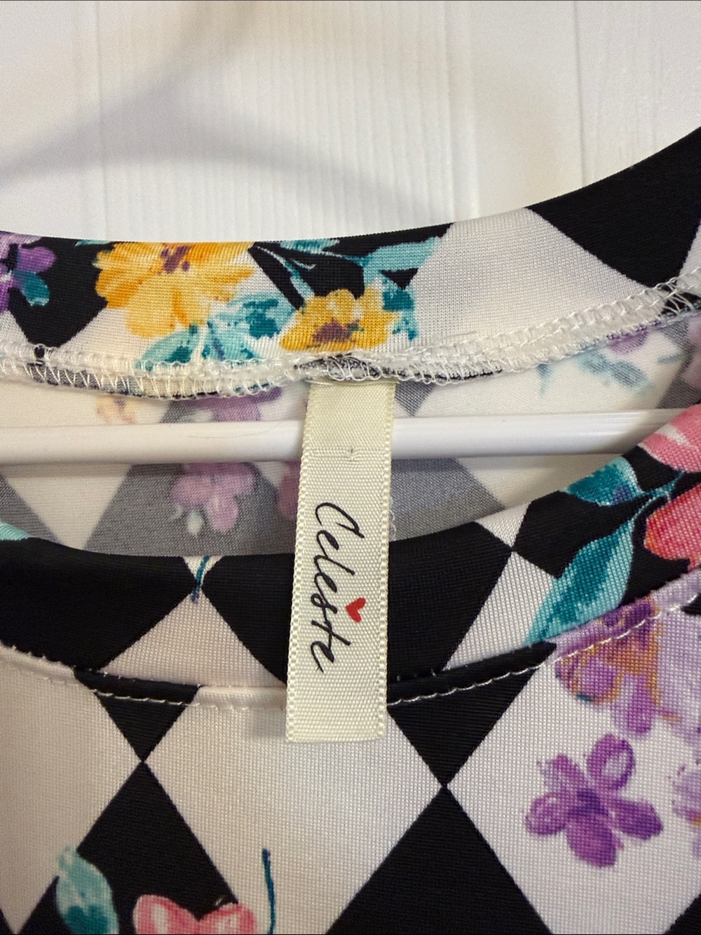 Celeste Black and White Harlequin Floral Hi-Low Tunic - Picture 2 of 5